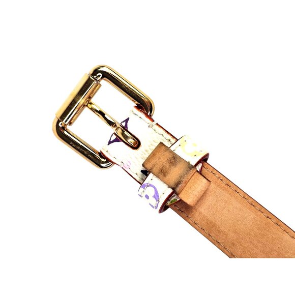 LOUIS VUITTON Multicolor White Belt Womens Monogram LV Murakami LV x TM 90/36 - Picture 7 of 12
